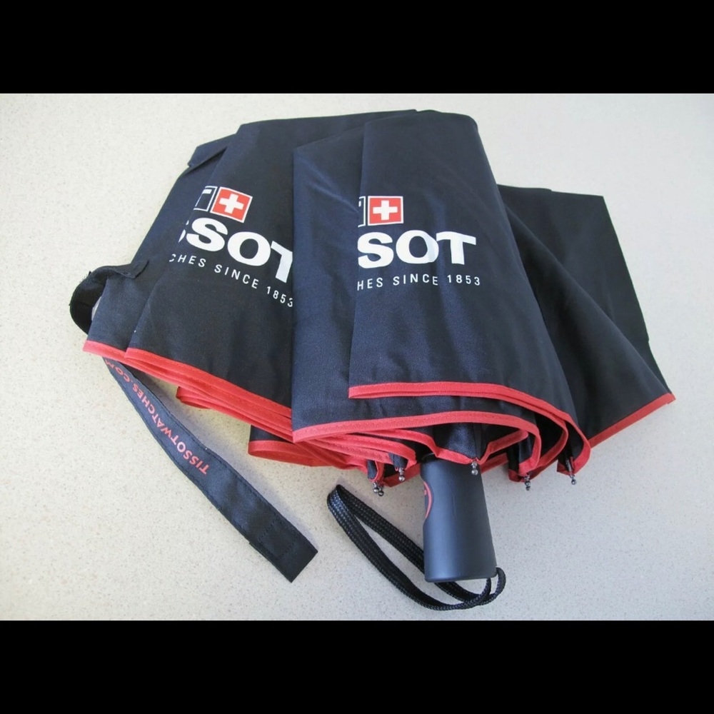 Umbrella TISSOT Advertisement Blk/Red Push Button